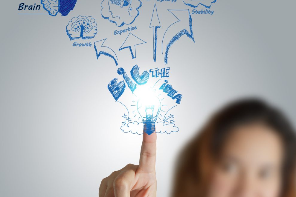 woman hand point on big idea on whiteboard
